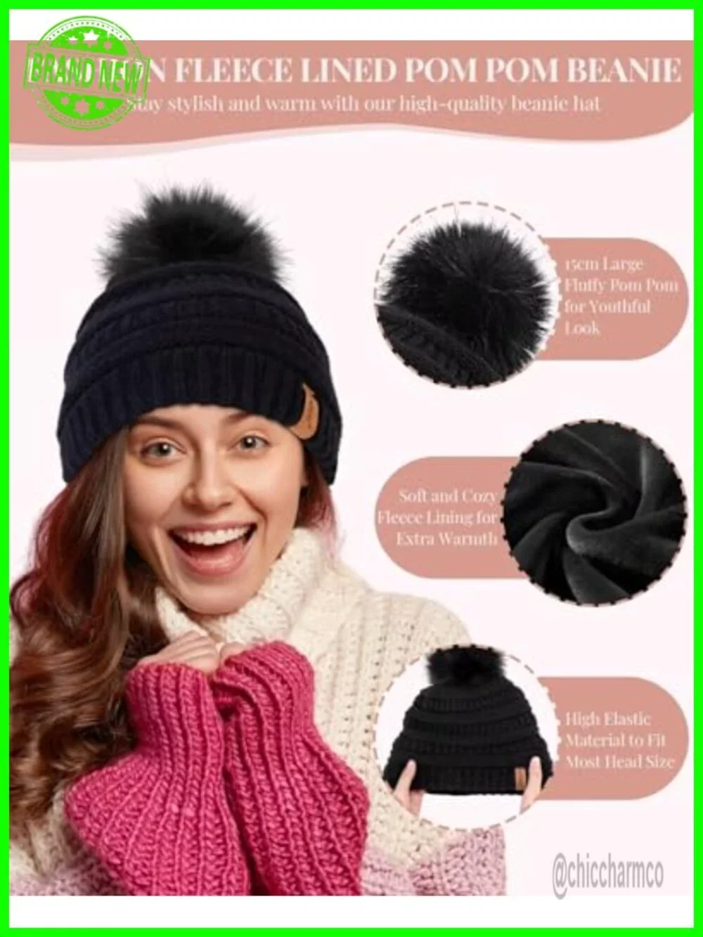 Winter Beanie Scarf Gloves Set, Warm Fleece Lined Knit Hat Touchscreen Gloves